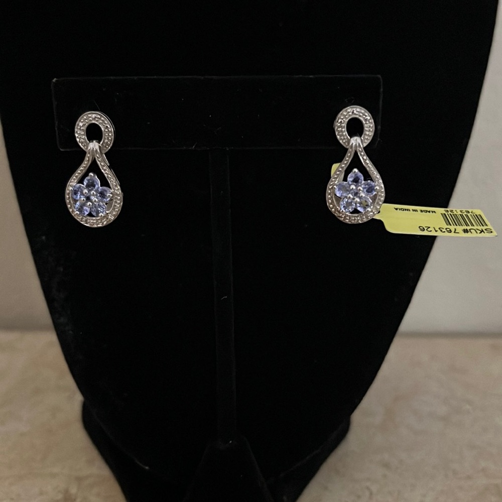 Sterling Silver Amethyst Color Pierced Earrings